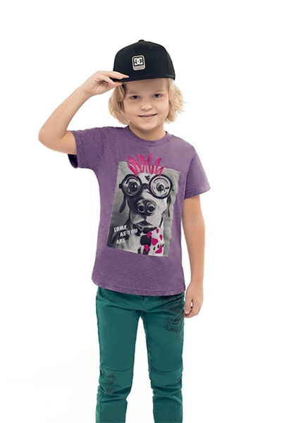 Майка из хлопка в фиолетовом с принтом в стиле Дружище Бакс Bell Bimbo 200149 фиолетовый меланж - фото 1