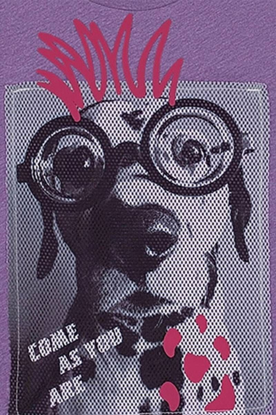 Майка из хлопка в фиолетовом с принтом в стиле Дружище Бакс Bell Bimbo 200149 фиолетовый меланж - фото 5