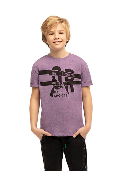 Майка фиолетовая меланж с рукавами-турбо и принтом Bell Bimbo 200179 фиолетовый меланж - фото 1