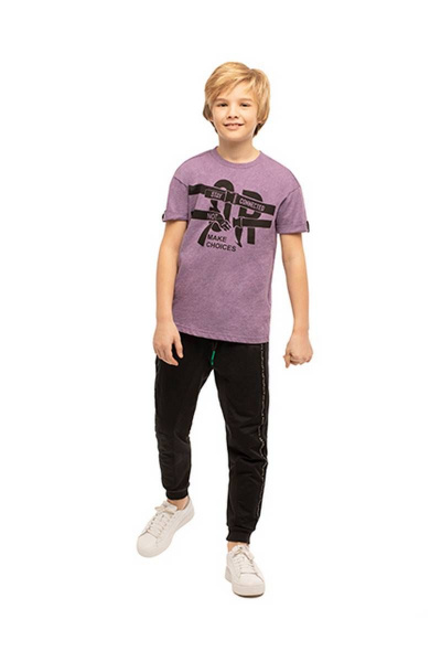 Майка фиолетовая меланж с рукавами-турбо и принтом Bell Bimbo 200179 фиолетовый меланж - фото 2