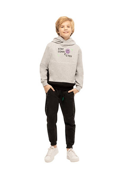 Худи для мальчика с вставками и принтами в стиле Мегаполис Bell Bimbo 200180 серый меланж - фото 1