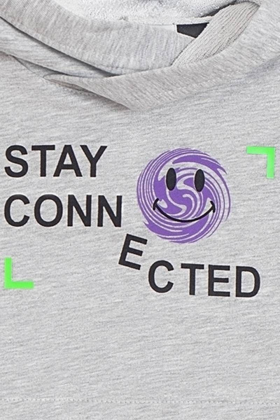 Худи для мальчика с вставками и принтами в стиле Мегаполис Bell Bimbo 200180 серый меланж - фото 4