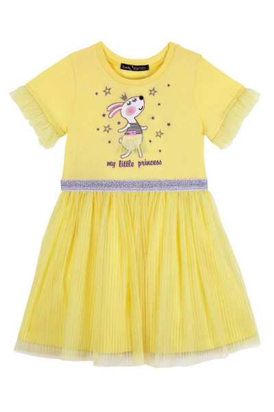 Платье-трапеция из сетки и хлопка для девочки с люрексом Bell Bimbo 200204 св.желтый - фото 1