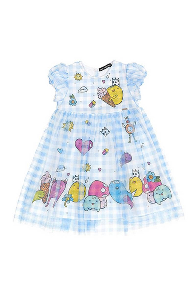 Нарядное платье А-силуэта из кулирной глади с принтом Bell Bimbo 200205 клетка - фото 1