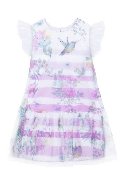 Нарядное трапециевидное платье из тканей с пуговицами и стразами Bell Bimbo 200206 набивной - фото 1