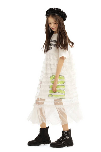 Платье для девочки удлиненное с рюшей из сетки Bell Bimbo 200214 молоко - фото 2