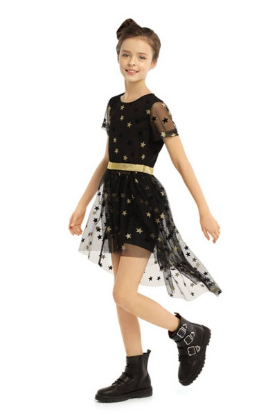 Платье-костюм с шортами из сетки и хлопка для девочки Bell Bimbo 200217 черный - фото 1