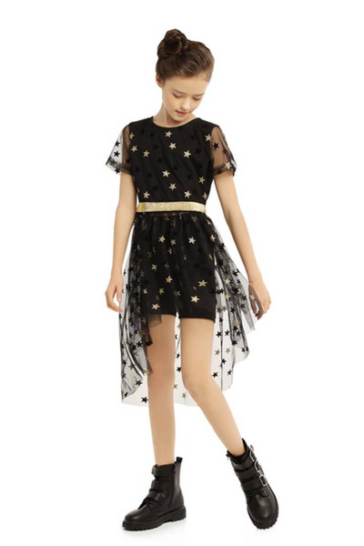 Платье-костюм с шортами из сетки и хлопка для девочки Bell Bimbo 200217 черный - фото 2