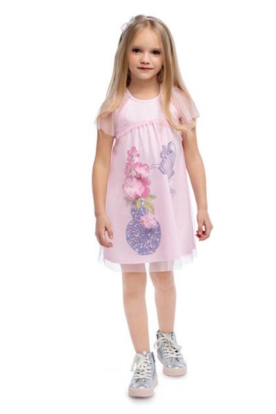 Платье для девочки А-силуэт из сетки и хлопка Bell Bimbo 200229 св.розовый - фото 1