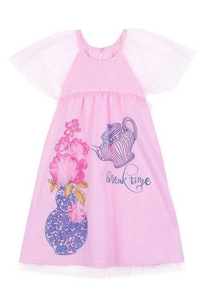 Платье для девочки А-силуэт из сетки и хлопка Bell Bimbo 200229 св.розовый - фото 2