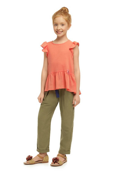 Блуза для девочки свободного силуэта с нашивками Bell Bimbo 201058 коралл - фото 1