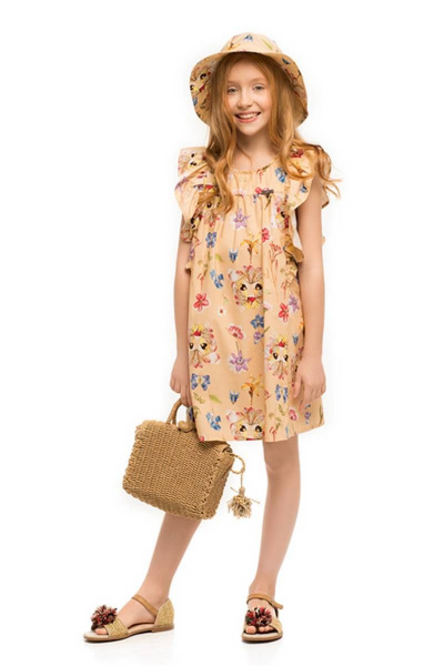 Платье трапеция из хлопка с крылышками для девочки Bell Bimbo 201059 набивной - фото 1