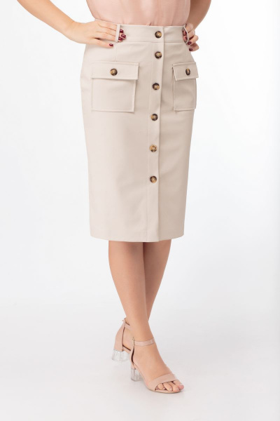 Юбка из эко-кожи прямого силуэта с накладными карманами Anelli 818 бежевый - фото 2