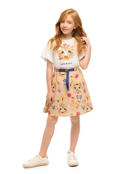 Юбка трапеция из хлопка с ремешком и капсулой Bell Bimbo 201063 набивной - фото 1