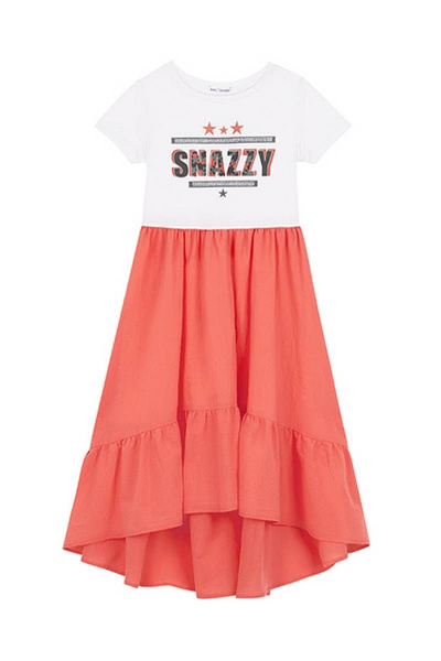 Платье с оборками из хлопка для девочки с коротким рукавом Bell Bimbo 201087 коралл - фото 1