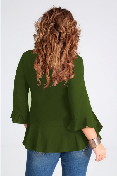 Блуза-туника свободного силуэта с воланами и рукавами-летучая мышь Таир-Гранд 62351 хаки - фото 2