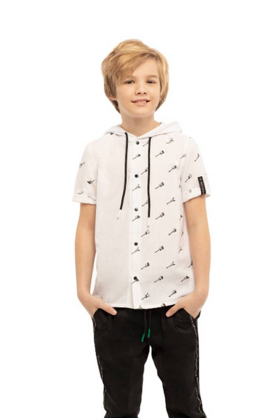 Рубашка с капюшоном для мальчика свободного кроя Bell Bimbo 201182 набивной - фото 1