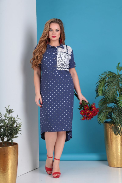 Классическое платье из хлопка с горошком и длиной 120 см Grace for you 197 - фото 1
