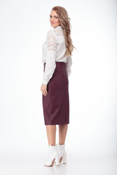 Блуза из текстиля с кружевными кокетками и классическим кроем Anelli 813 белый - фото 6