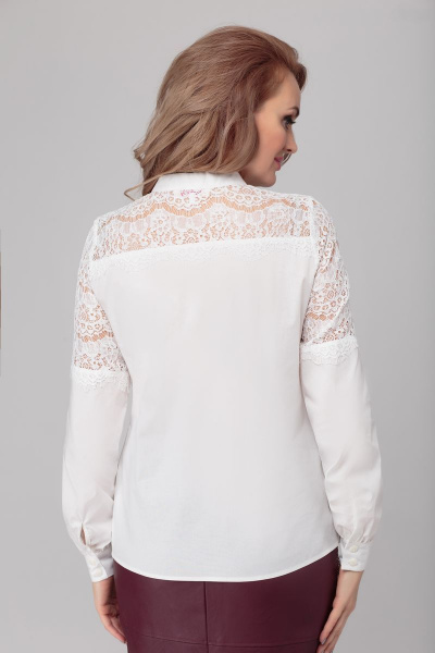 Блуза из текстиля с кружевными кокетками и классическим кроем Anelli 813 белый - фото 3