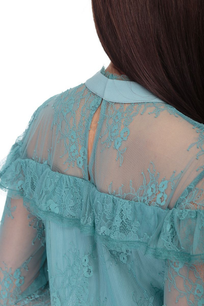 Платье из кружевного полотна с воланами и пуговицами Anelli 684 бирюза - фото 8