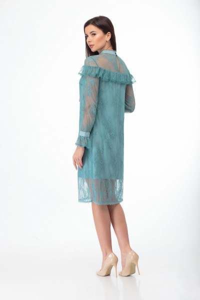 Платье из кружевного полотна с воланами и пуговицами Anelli 684 бирюза - фото 4