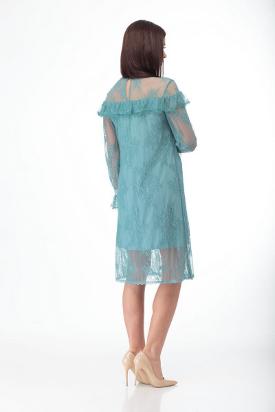 Платье из кружевного полотна с воланами и пуговицами Anelli 684 бирюза - фото 3