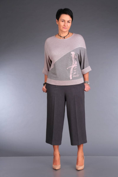 Демисезонный комплект из пуловера и кюлотов из текстиля ZigzagStyle 521 серый - фото 1