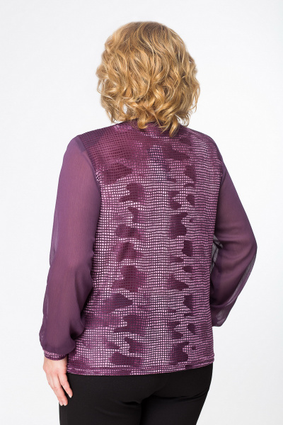 Демисезонная блуза из трикотажа и шифона с длинным рукавом Медея и К 1836 фиолет - фото 2