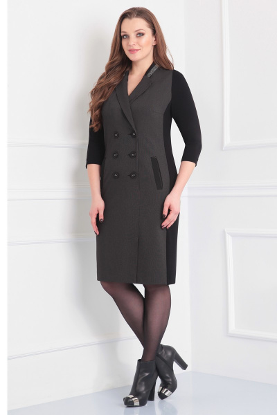 Демисезонное платье с трикотажными вставками и воротником Линия Л Б-1609 - фото 1