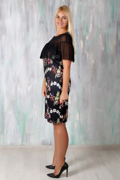 Черное платье с цветочной вышивкой и фатином Avila 0563 черный - фото 2