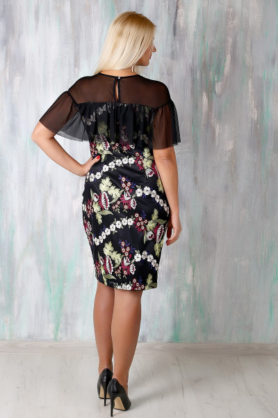 Черное платье с цветочной вышивкой и фатином Avila 0563 черный - фото 3