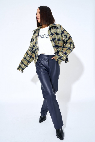 Эко-кожа брюки прямого кроя с карманами AG Green G460/6 синий - фото 3