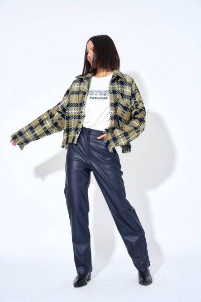 Эко-кожа брюки прямого кроя с карманами AG Green G460/6 синий - фото 1