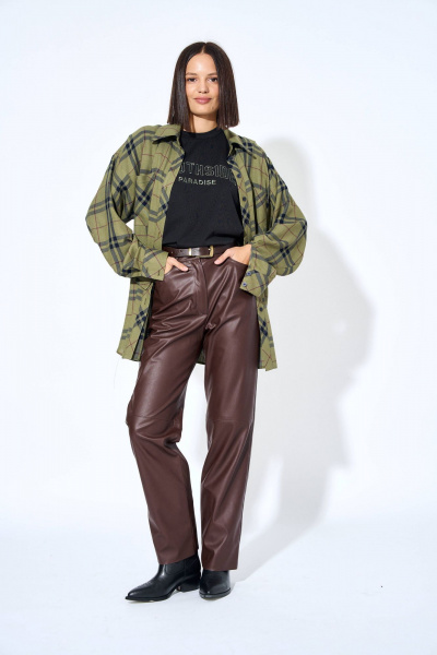 Экокожа брюки с высокой талией и карманами AG Green G460/6 коричневый - фото 1