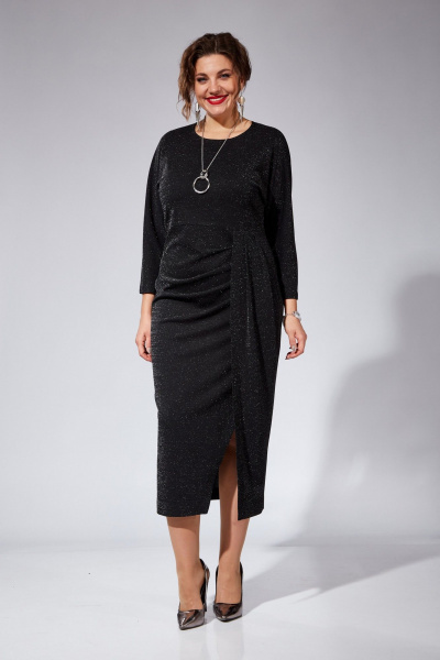 Платье нарядное трикотажное с драпировками и запахом VI ORO VR-1104 черный - фото 6