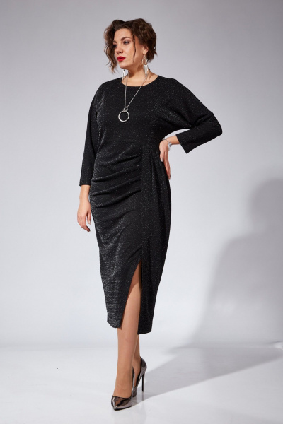 Платье нарядное трикотажное с драпировками и запахом VI ORO VR-1104 черный - фото 3