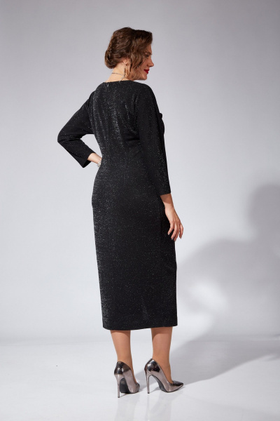 Платье нарядное трикотажное с драпировками и запахом VI ORO VR-1104 черный - фото 9