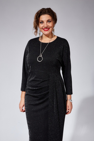 Платье нарядное трикотажное с драпировками и запахом VI ORO VR-1104 черный - фото 7