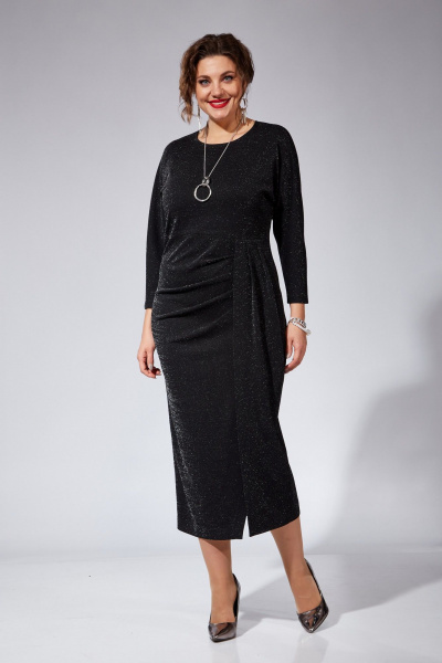 Платье нарядное трикотажное с драпировками и запахом VI ORO VR-1104 черный - фото 1