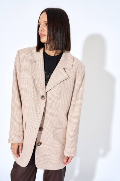 Бежевый жакет с отложным воротником и карманами AG Green G466/4 - фото 1