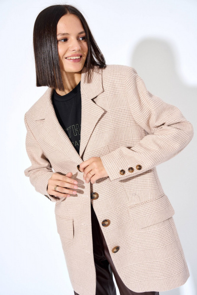 Бежевый жакет с отложным воротником и карманами AG Green G466/4 - фото 5