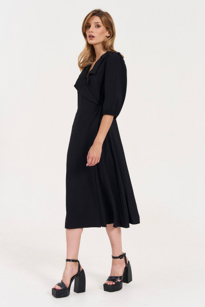 Платье вискозное с воротником и карманами для делового стиля LeNata 11342 черный - фото 6