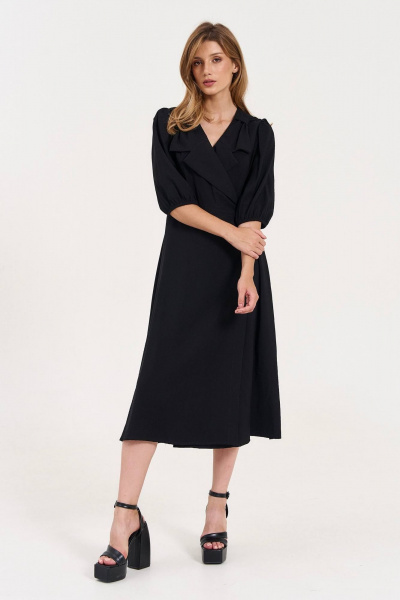 Платье вискозное с воротником и карманами для делового стиля LeNata 11342 черный - фото 3