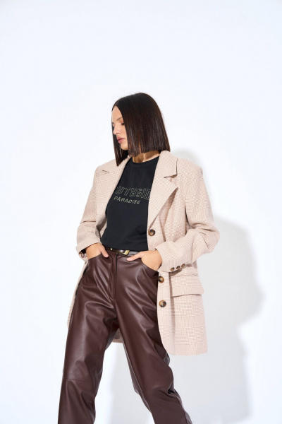 Бежевый жакет с отложным воротником и карманами AG Green G466/4 - фото 4