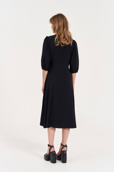 Платье вискозное с воротником и карманами для делового стиля LeNata 11342 черный - фото 7