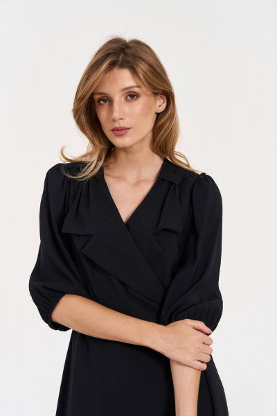 Платье вискозное с воротником и карманами для делового стиля LeNata 11342 черный - фото 5