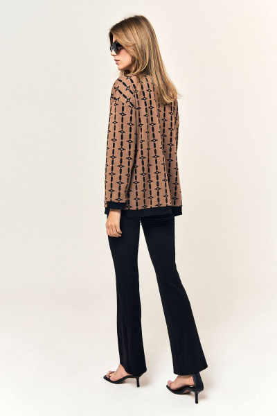 Демисезонный трикотажный кардиган с карманами LeNata 11351 коричневый-в-рисунок - фото 5