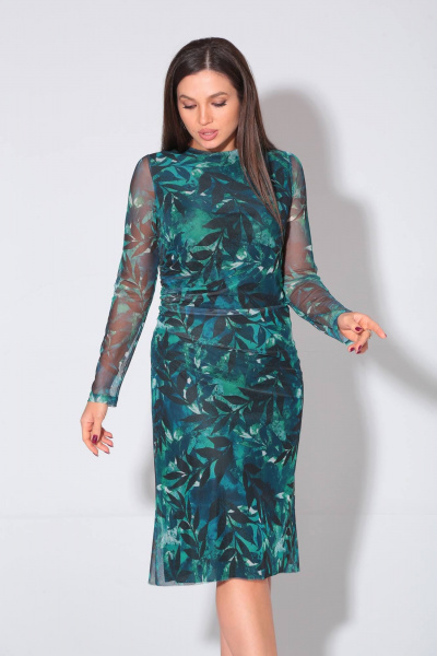 Длинное двубортное пальто со съемным поясом Verita 2266 бирюза - фото 4