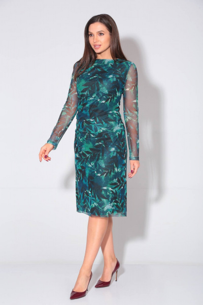 Длинное двубортное пальто со съемным поясом Verita 2266 бирюза - фото 1